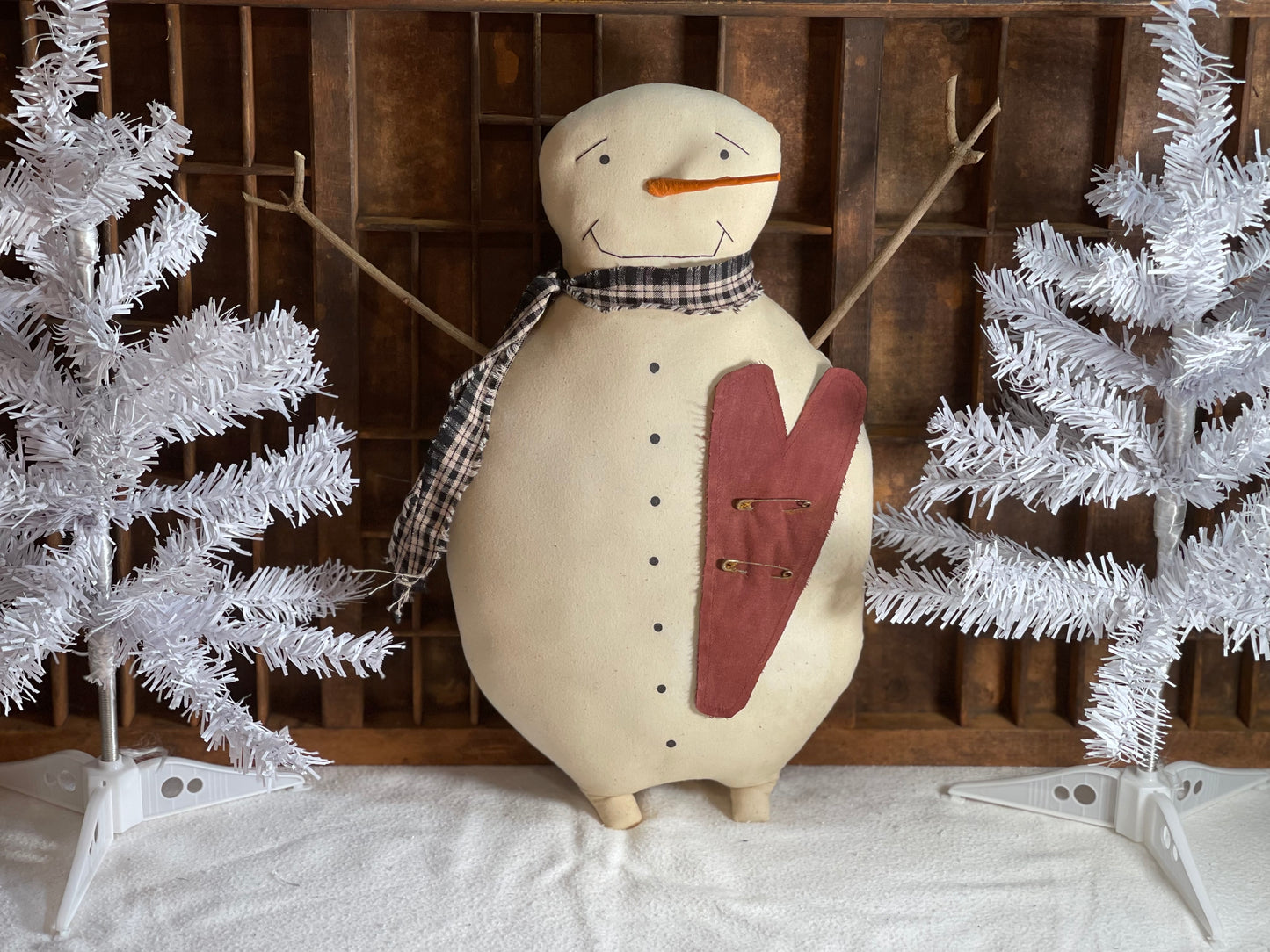 Twiggy Snowman with Heart