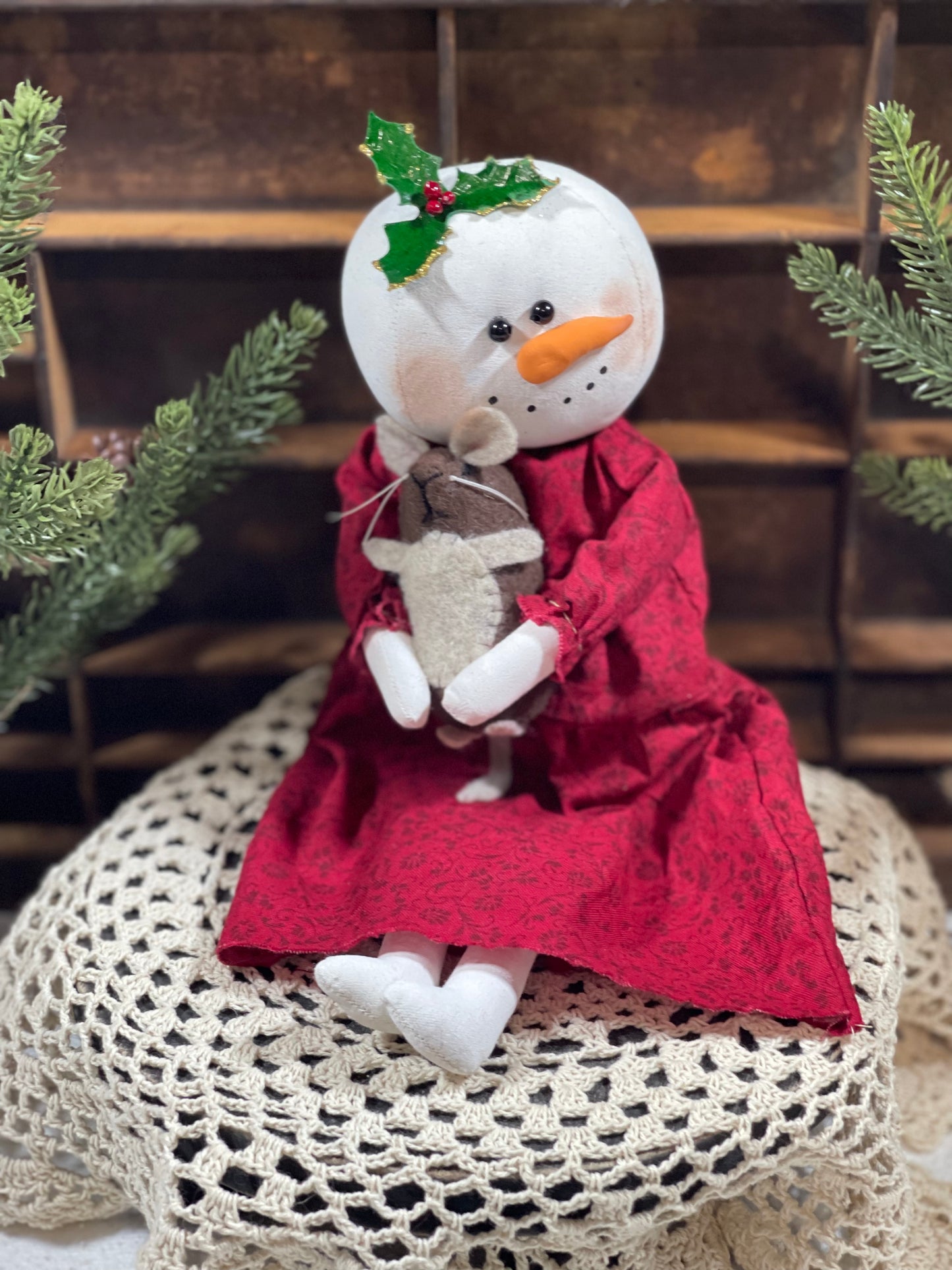 Snowgirl Holding Mouse