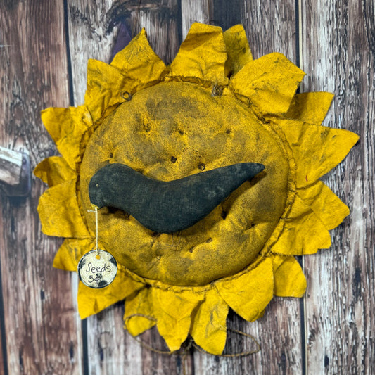 Primitive Sunflower with Crow