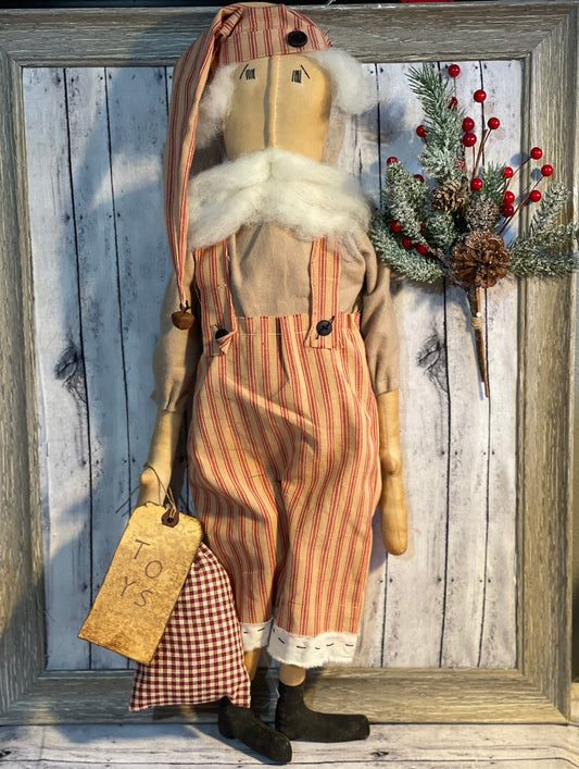 Santa in Striped Overalls